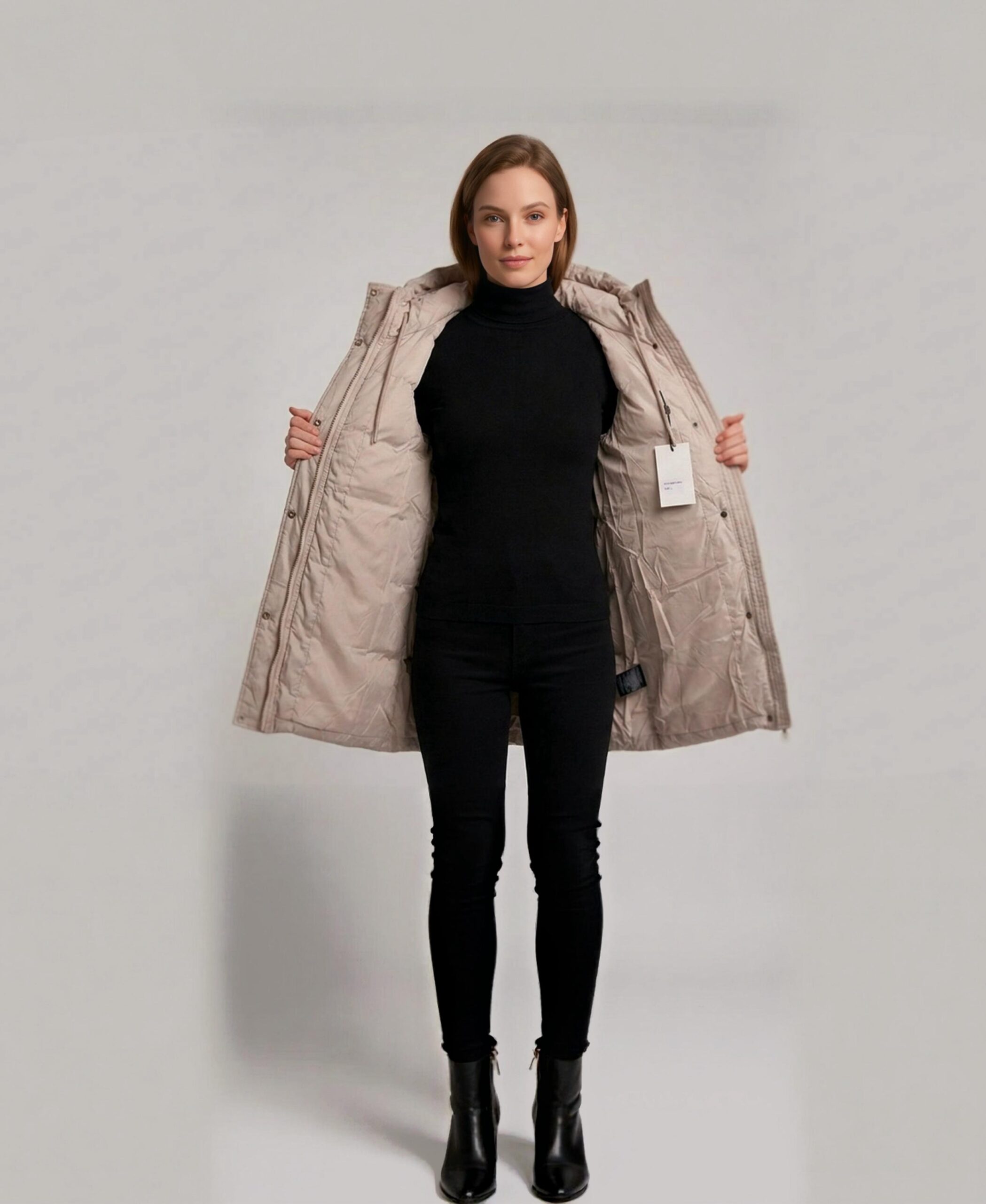 Chaleco Largo Puffer Dama Tapado Con Capucha - Imagen 2