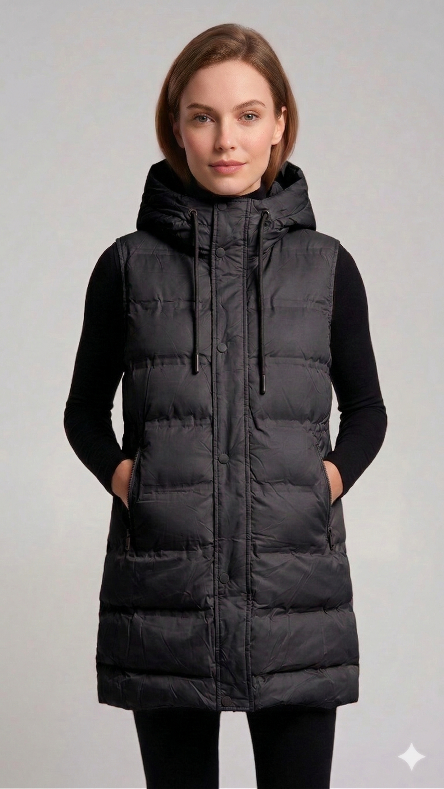 Chaleco Largo Puffer Dama Tapado Con Capucha - Imagen 3