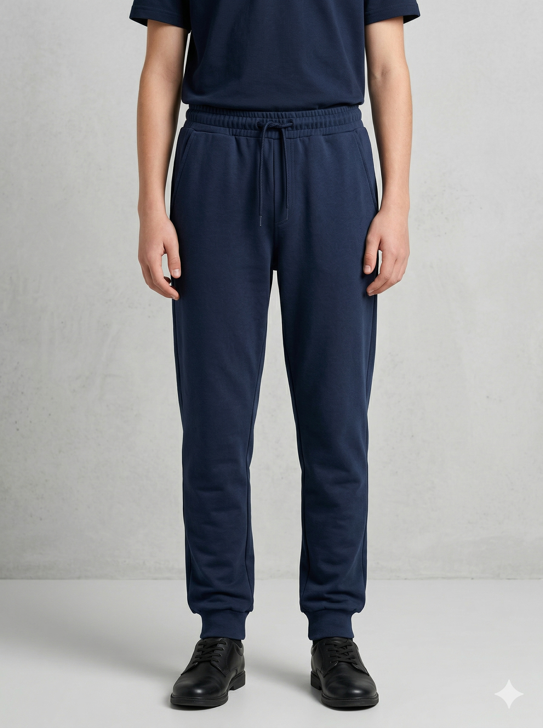 Pantalón De Algodón Colegial Unisex Con Puños - Azul Marino