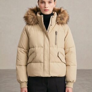 Campera Puffer Mujer Importada Con Capucha Y Piel Abrigo Térmico - M01082