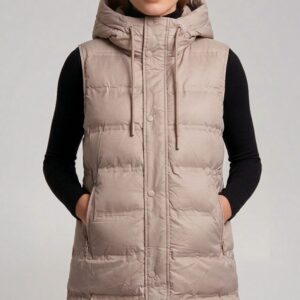 Chaleco Largo Puffer Dama Tapado Con Capucha