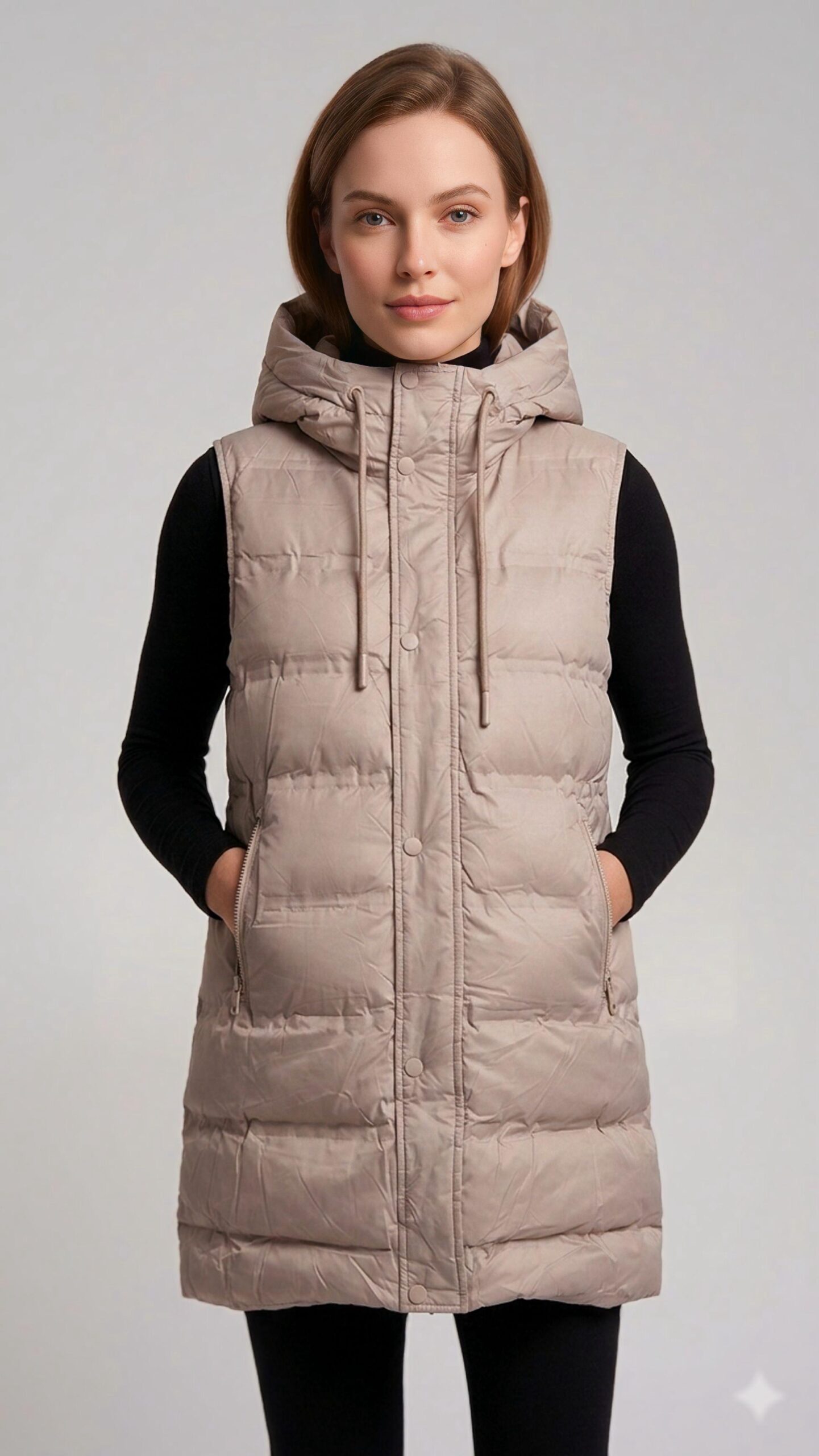 Chaleco Largo Puffer Dama Tapado Con Capucha