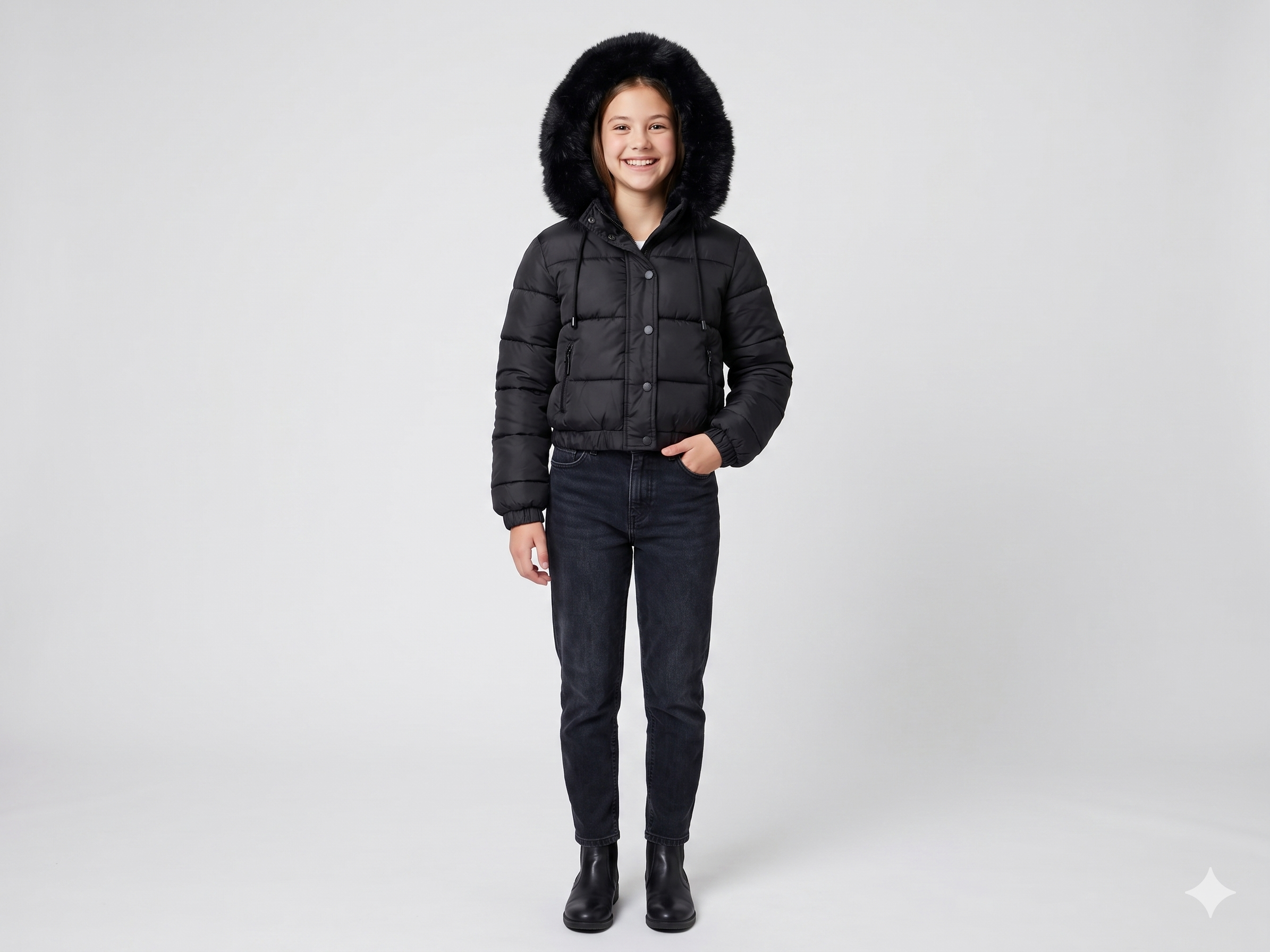 Campera Puffer Niña con Piel - Capucha Desmontable Premium - Imagen 2