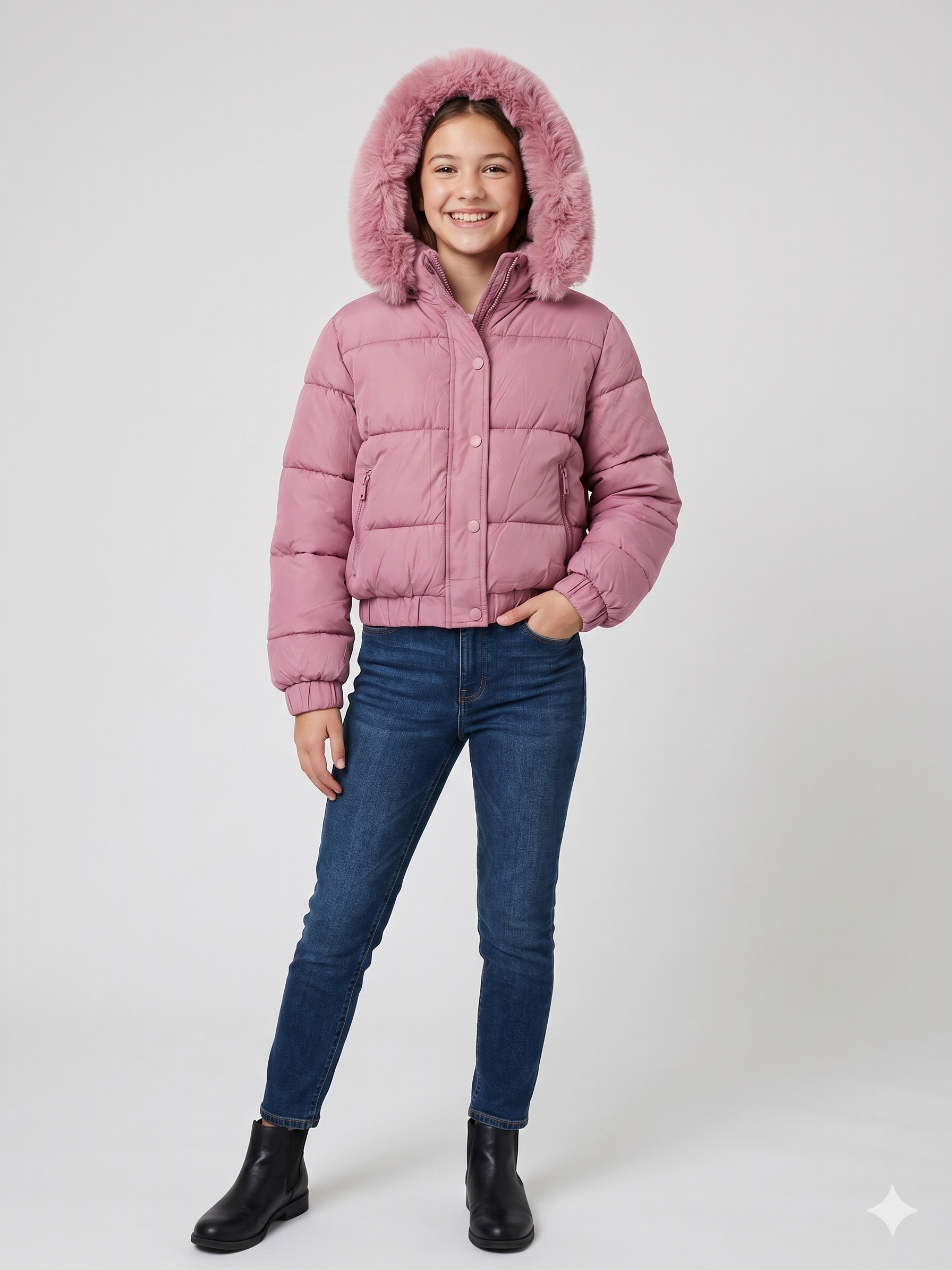 Campera Puffer Niña con Piel - Capucha Desmontable Premium - Imagen 3