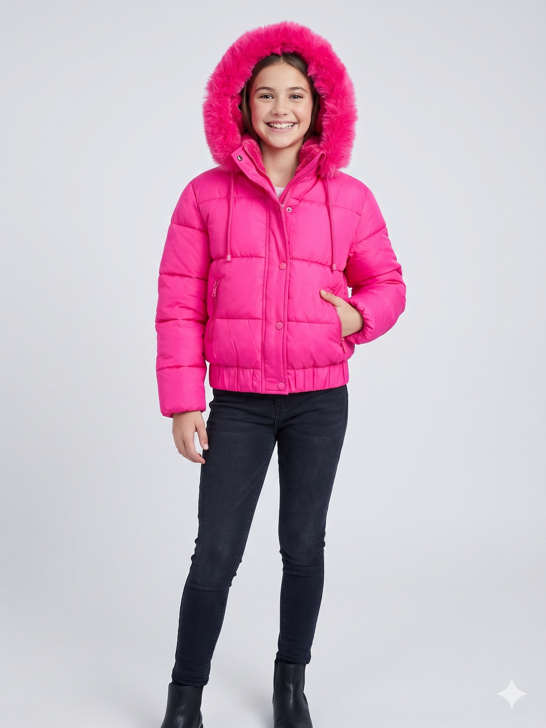 Campera Puffer Niña con Piel - Capucha Desmontable Premium - Imagen 4
