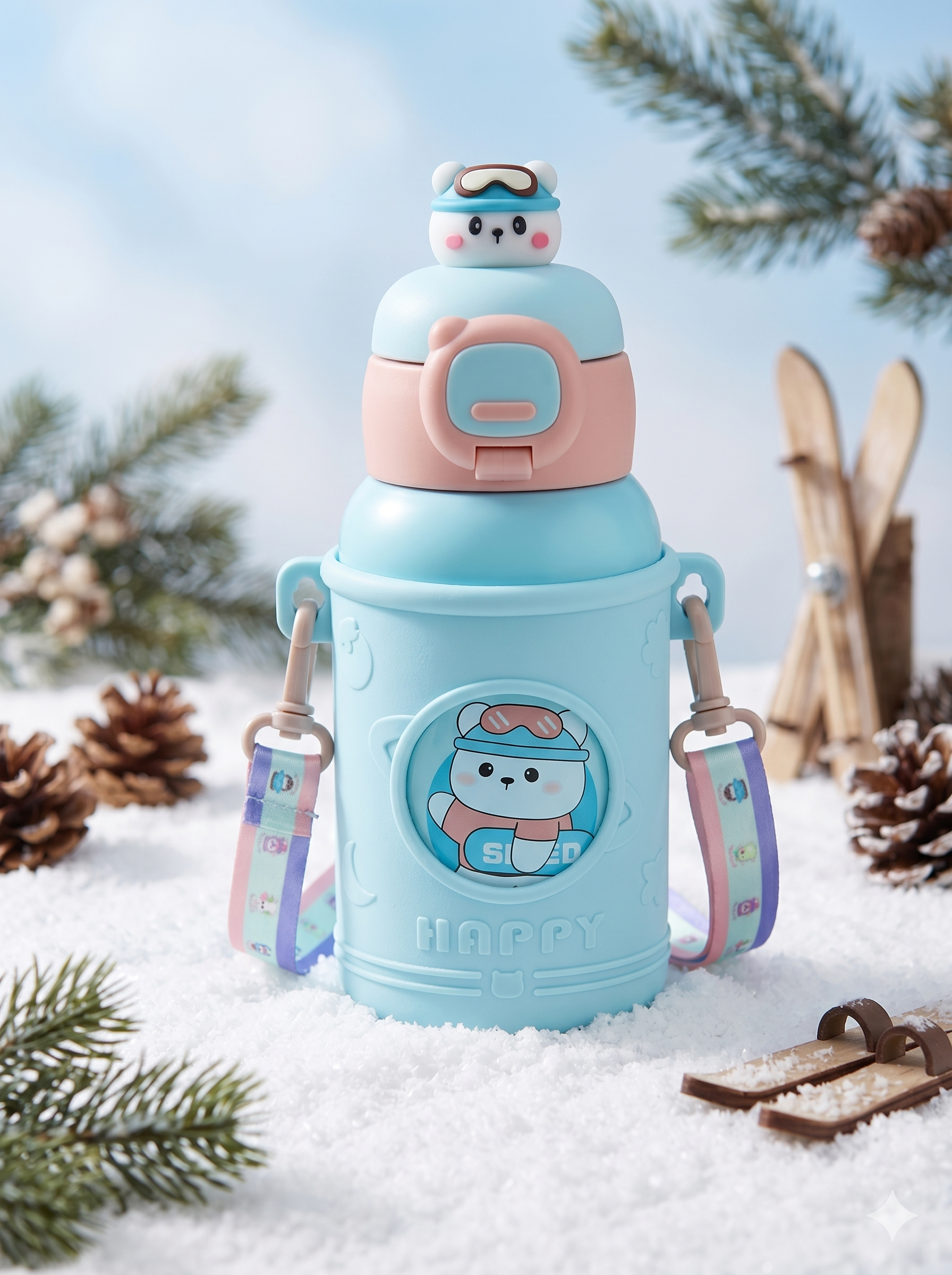 ¡La Más Tierna y Antigolpes! Botella Infantil "Happy" con Sorbete Pop-Up y Correa - Imagen 5