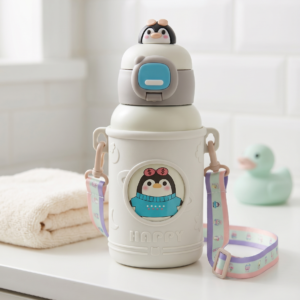 ¡La Más Tierna y Antigolpes! Botella Infantil "Happy" con Sorbete Pop-Up y Correa