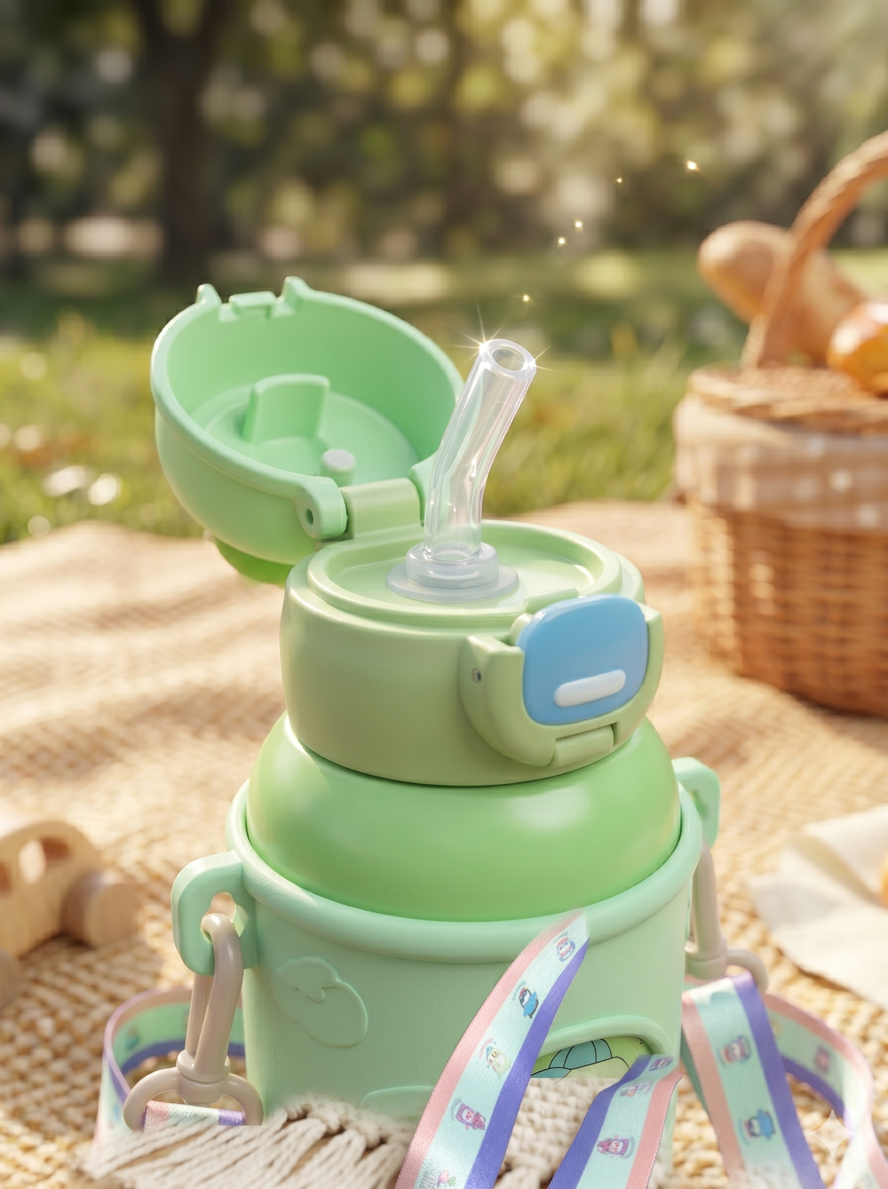 ¡La Más Tierna y Antigolpes! Botella Infantil "Happy" con Sorbete Pop-Up y Correa - Imagen 3