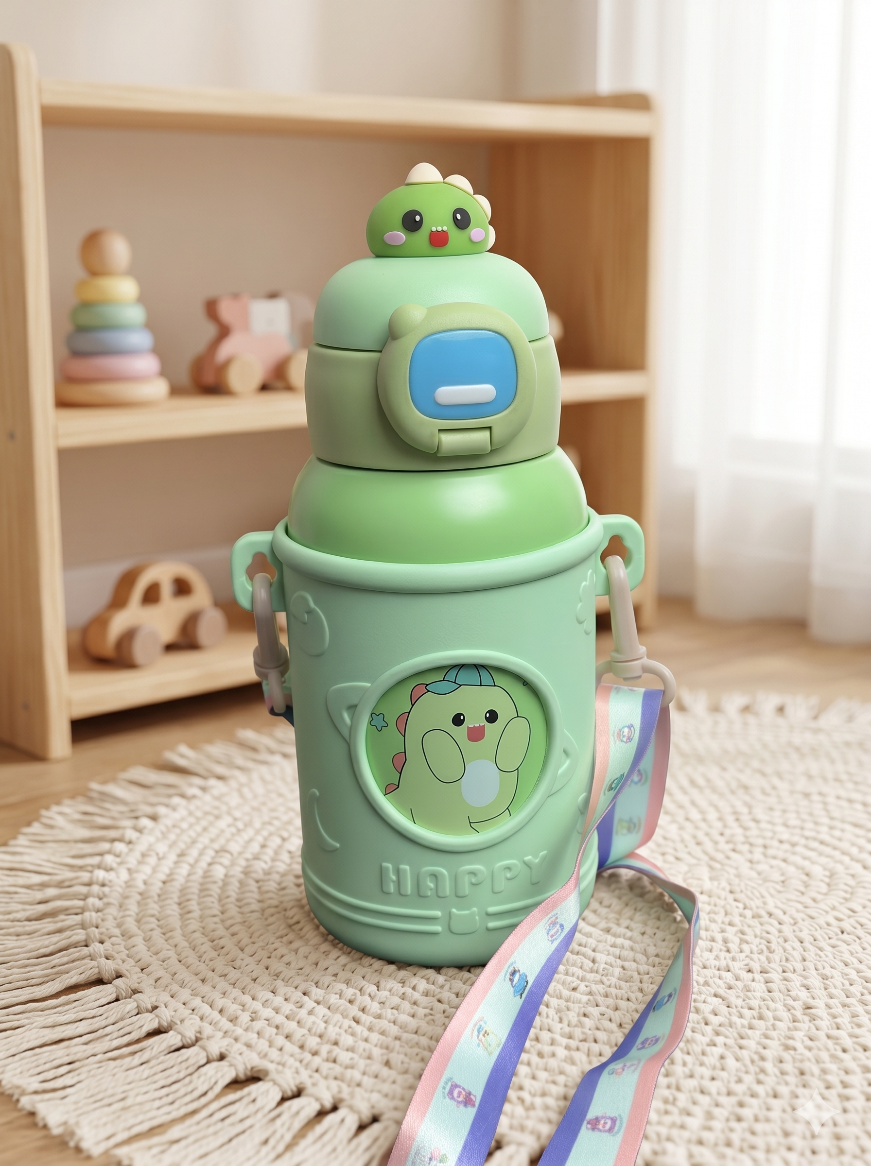 ¡La Más Tierna y Antigolpes! Botella Infantil "Happy" con Sorbete Pop-Up y Correa - Imagen 2