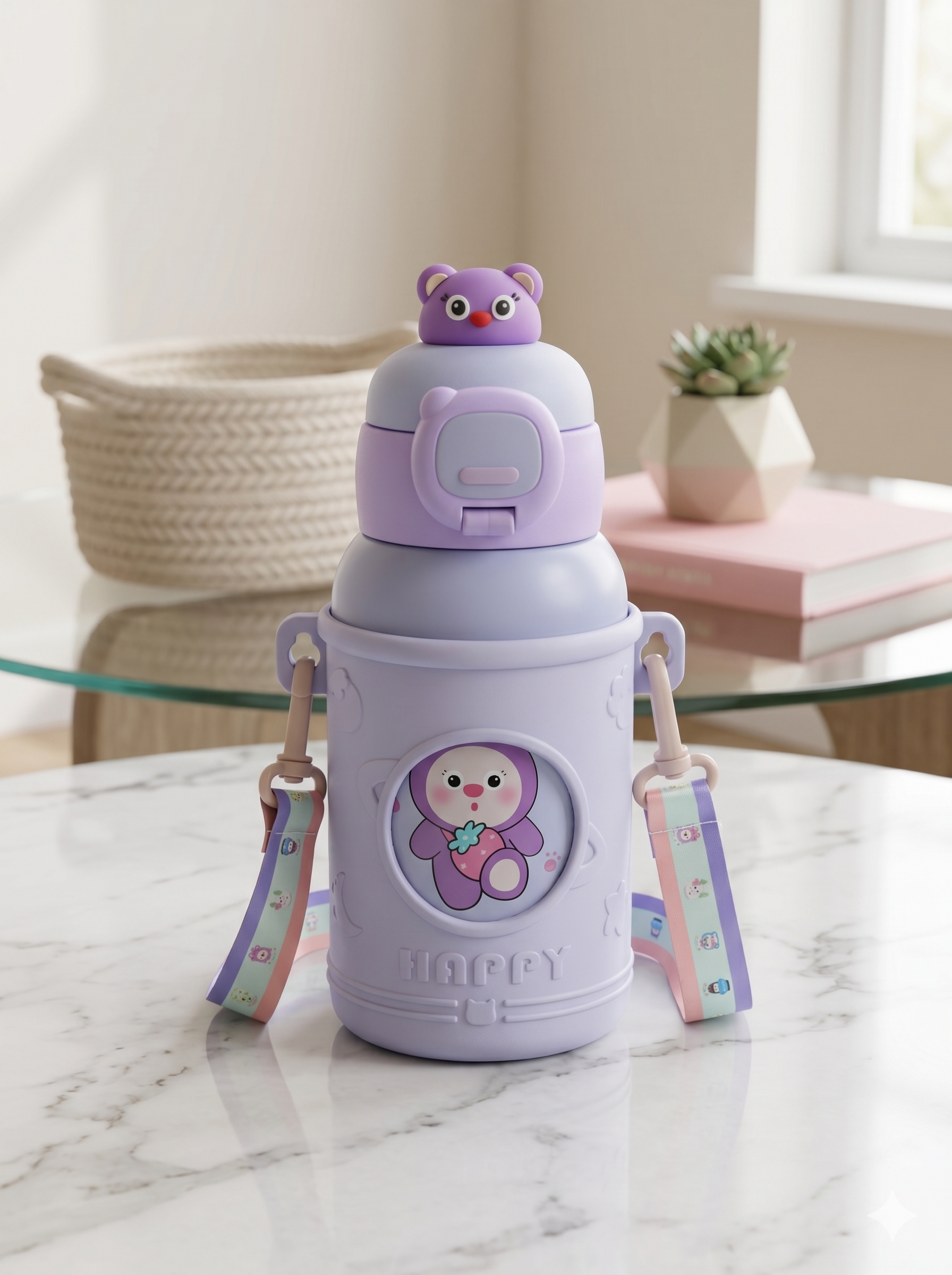 ¡La Más Tierna y Antigolpes! Botella Infantil "Happy" con Sorbete Pop-Up y Correa - Imagen 4