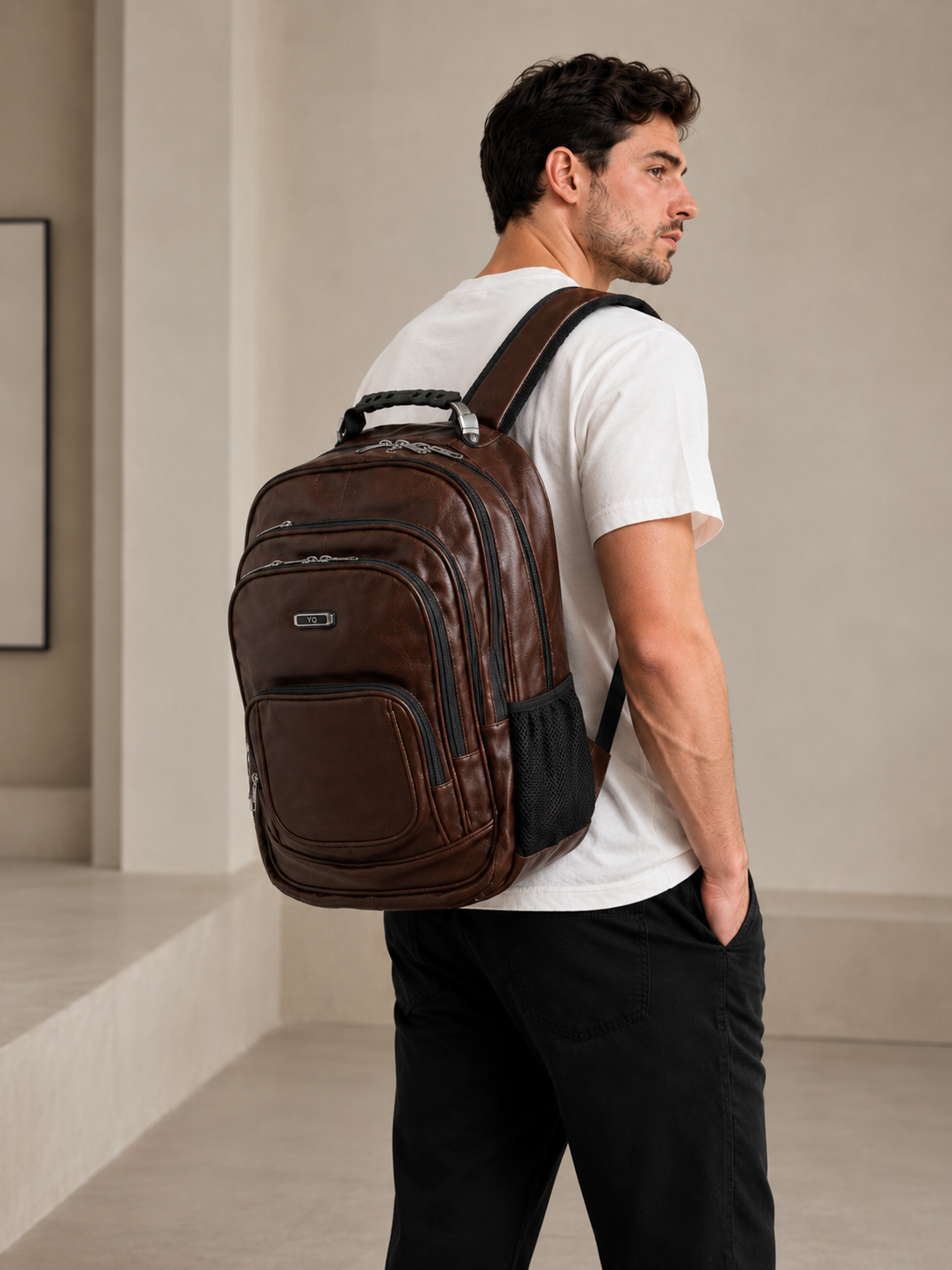 Mochila Ejecutiva Hombre Ecocuero Premium Porta Notebook Urbana - Imagen 2
