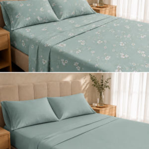 Sábanas Queen Size GoldSun 2 en 1 - Reversibles (Estampado y Liso)