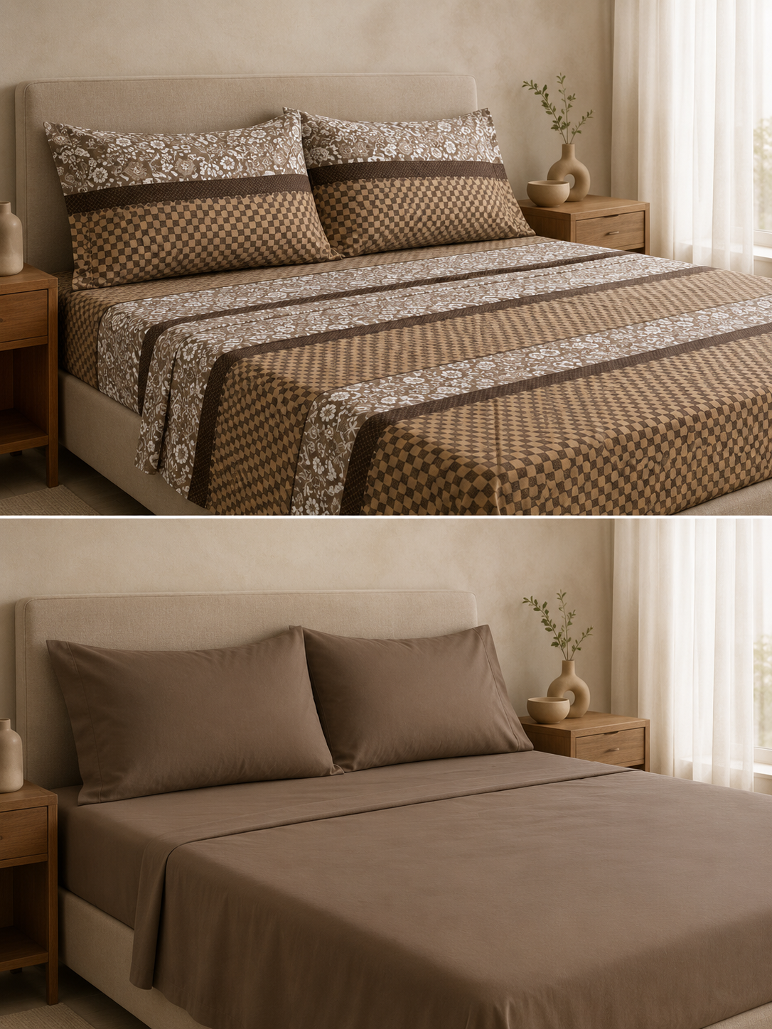 Sábanas Queen Size GoldSun 2 en 1 - Reversibles (Estampado y Liso) - Imagen 4