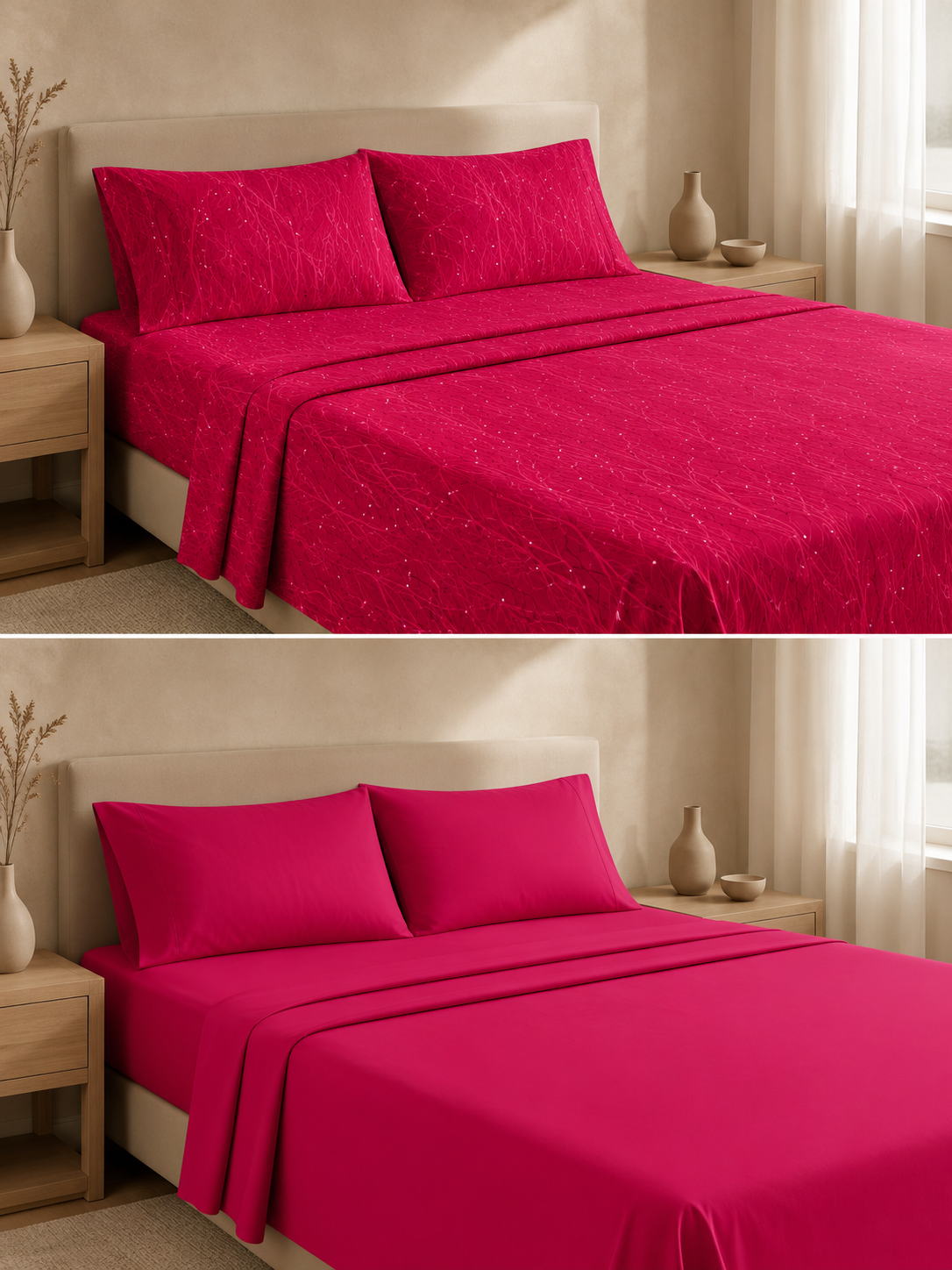 Sábanas Queen Size GoldSun 2 en 1 - Reversibles (Estampado y Liso) - Imagen 5