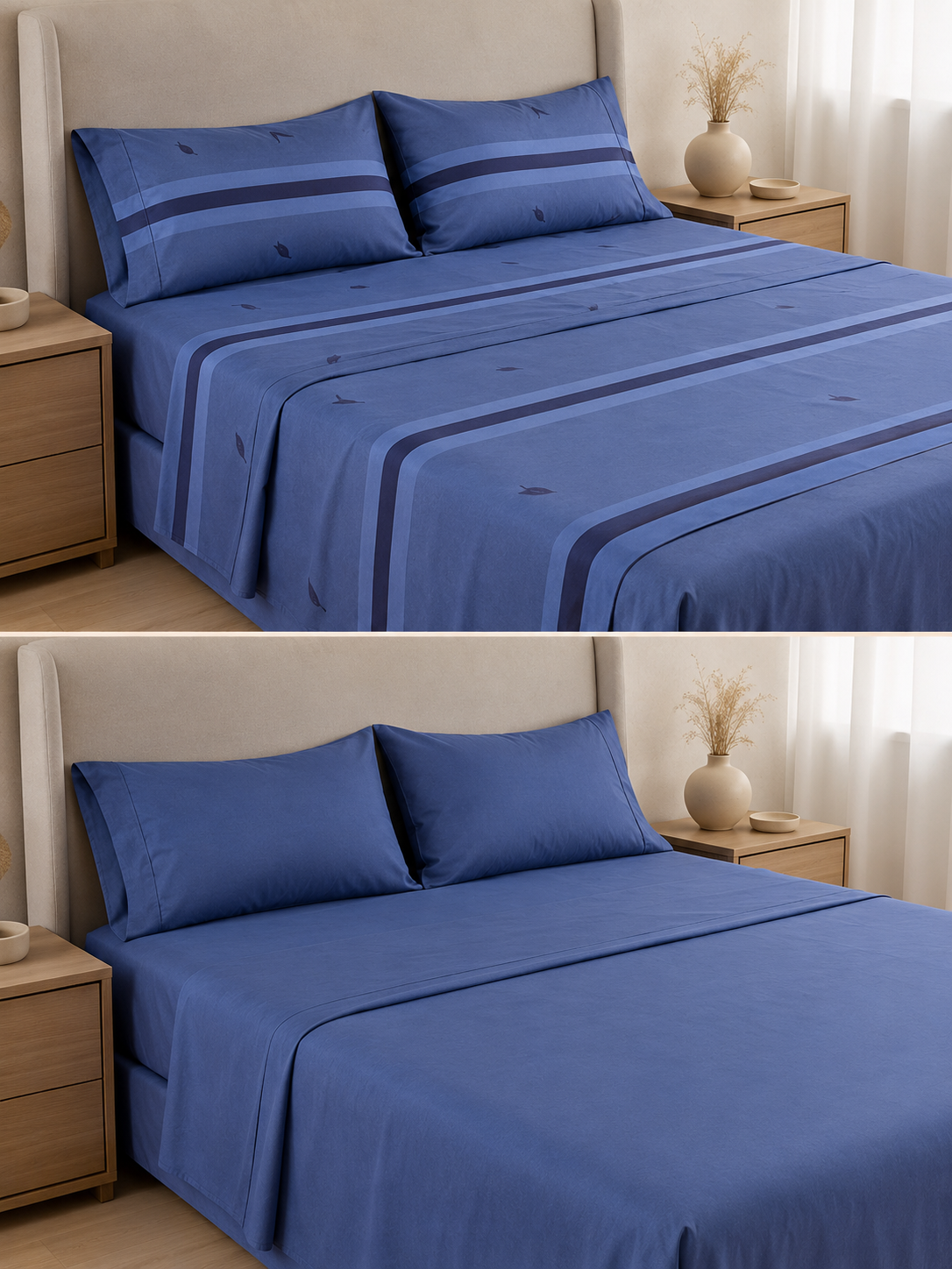 Sábanas Queen Size GoldSun 2 en 1 - Reversibles (Estampado y Liso) - Imagen 6