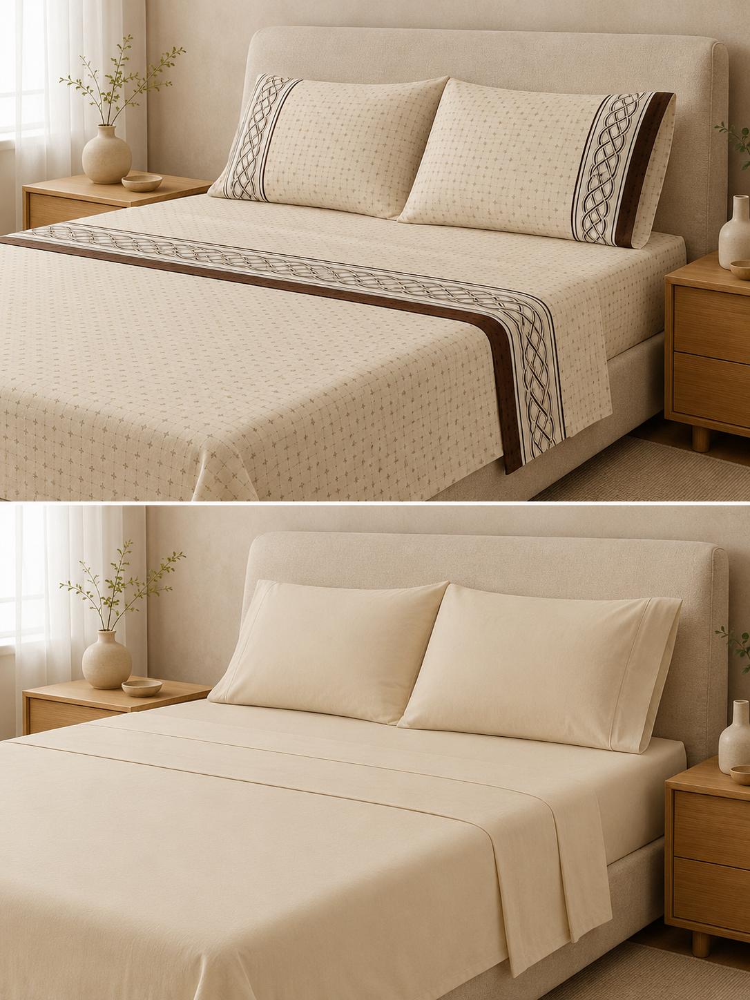 Sábanas Queen Size GoldSun 2 en 1 - Reversibles (Estampado y Liso) - Imagen 7