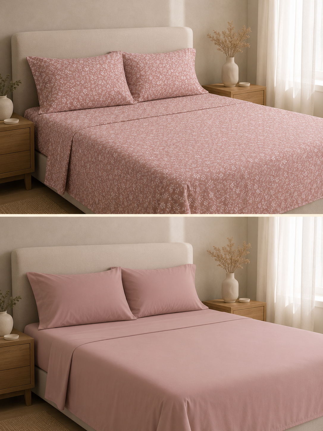 Sábanas Queen Size GoldSun 2 en 1 - Reversibles (Estampado y Liso) - Imagen 8