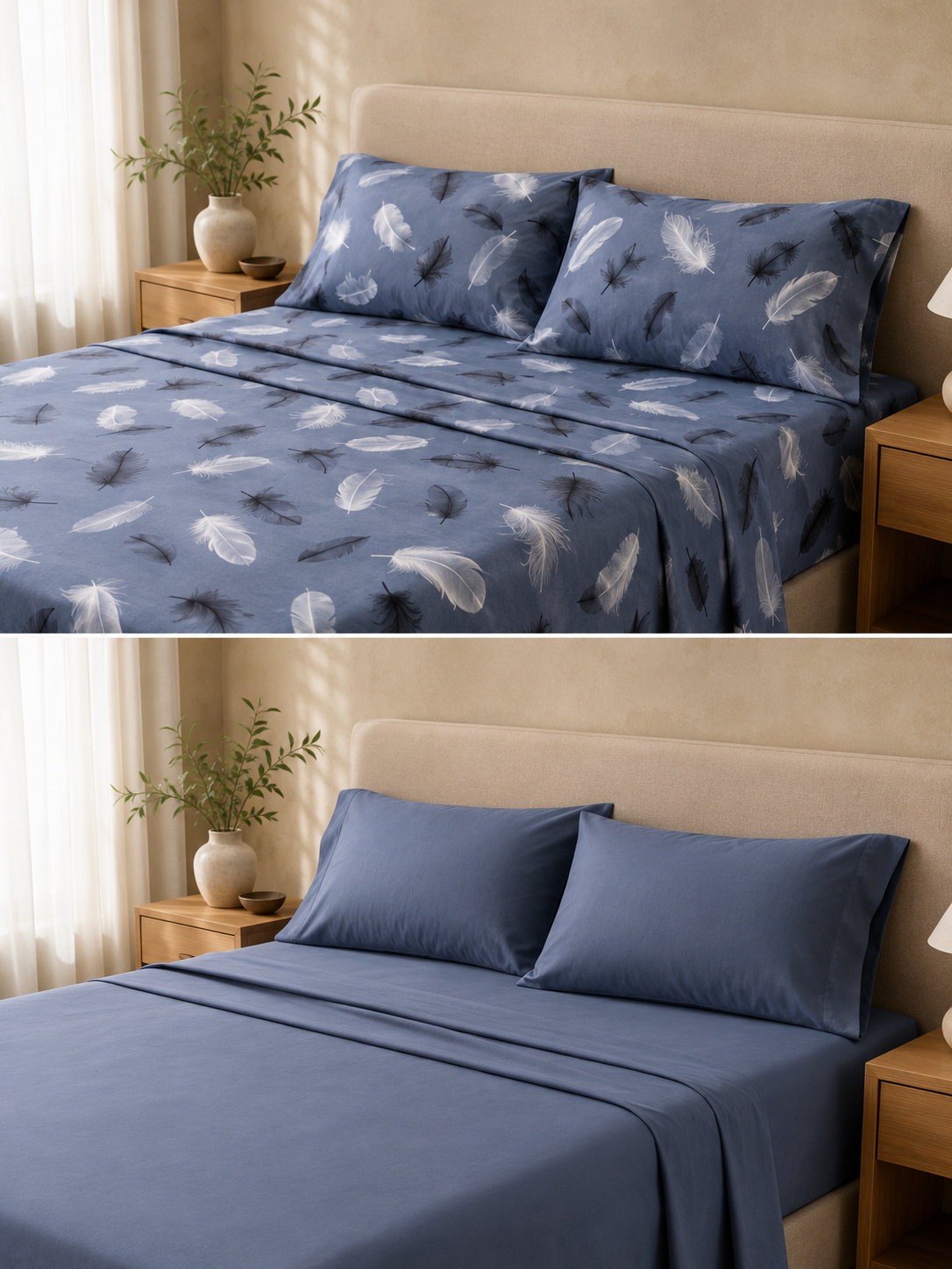 Sábanas Queen Size GoldSun 2 en 1 - Reversibles (Estampado y Liso) - Imagen 9
