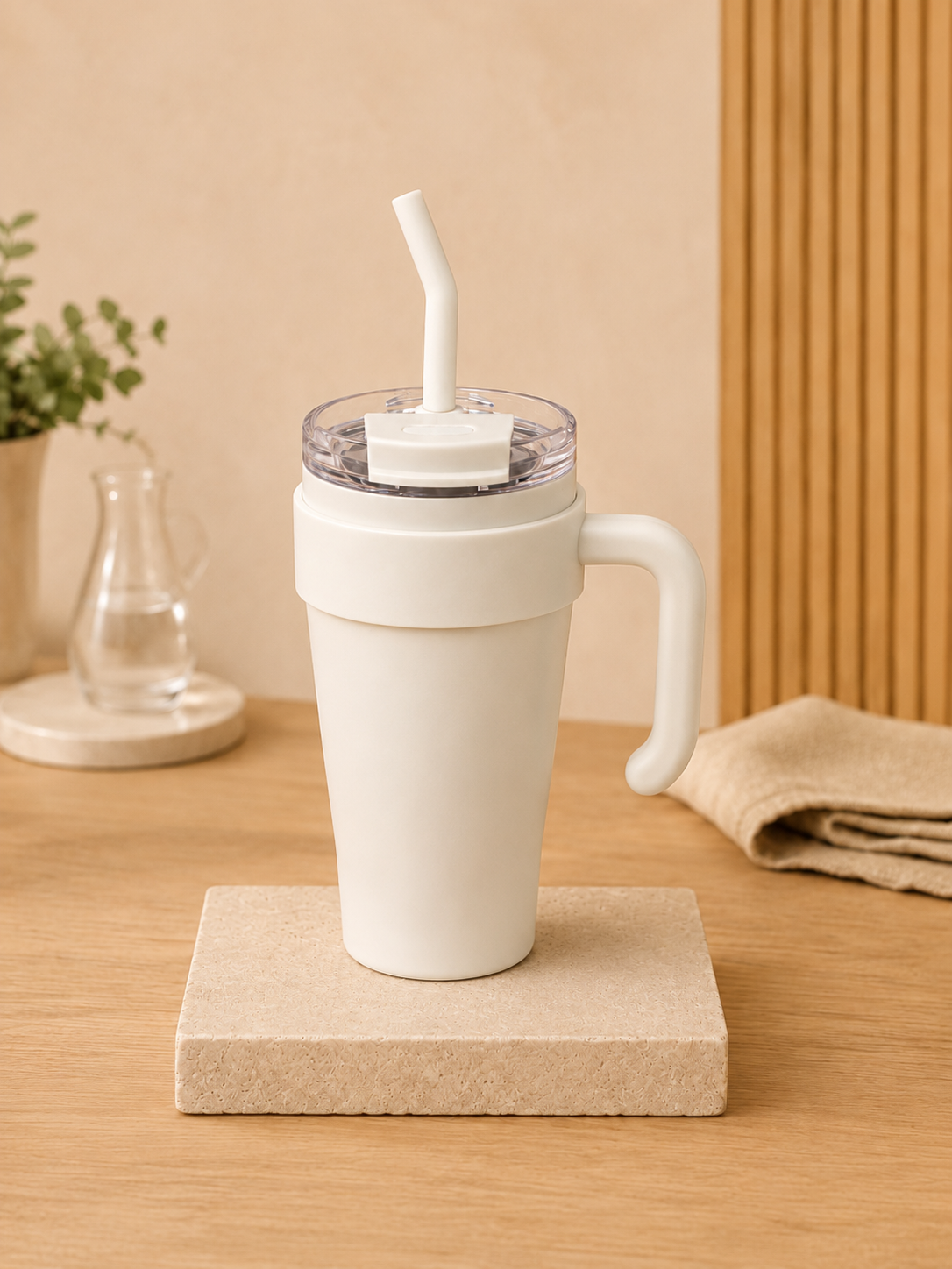 Vaso Térmico 900ml con Manija, Tapa y Sorbete - Acabado Mate - Imagen 3
