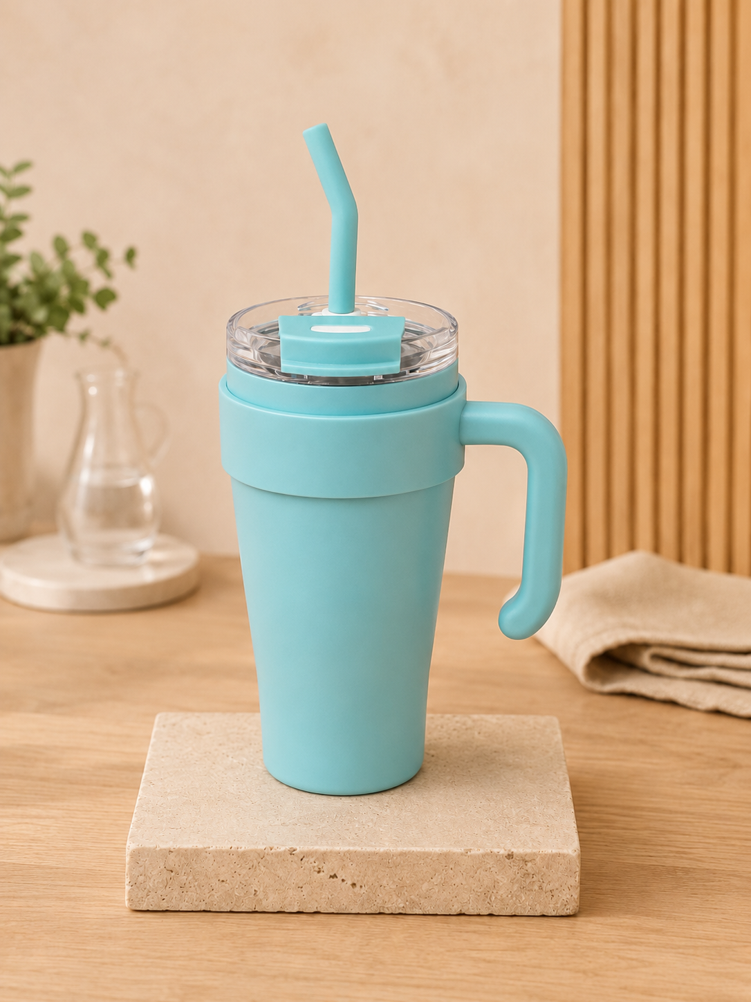Vaso Térmico 900ml con Manija, Tapa y Sorbete - Acabado Mate - Imagen 2