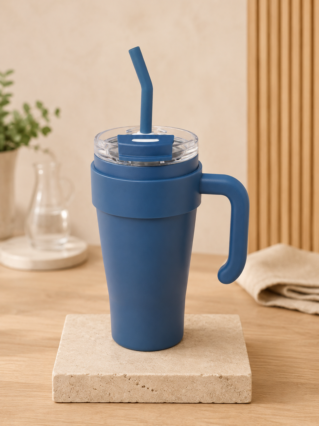 Vaso Térmico 900ml con Manija, Tapa y Sorbete - Acabado Mate