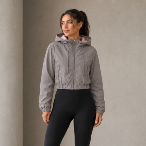 Campera Impermeable Rompeviento Cropped Dama | Capucha Desmontable