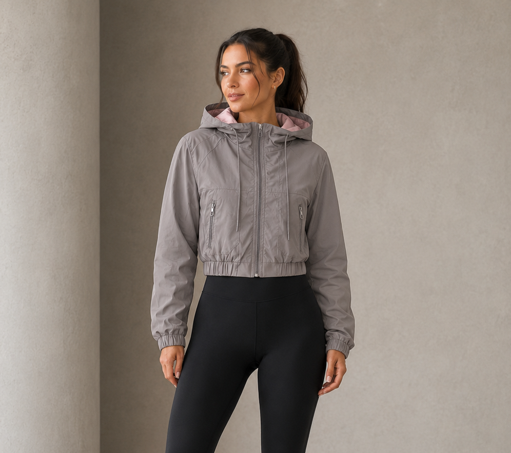 Campera Impermeable Rompeviento Cropped Dama | Capucha Desmontable