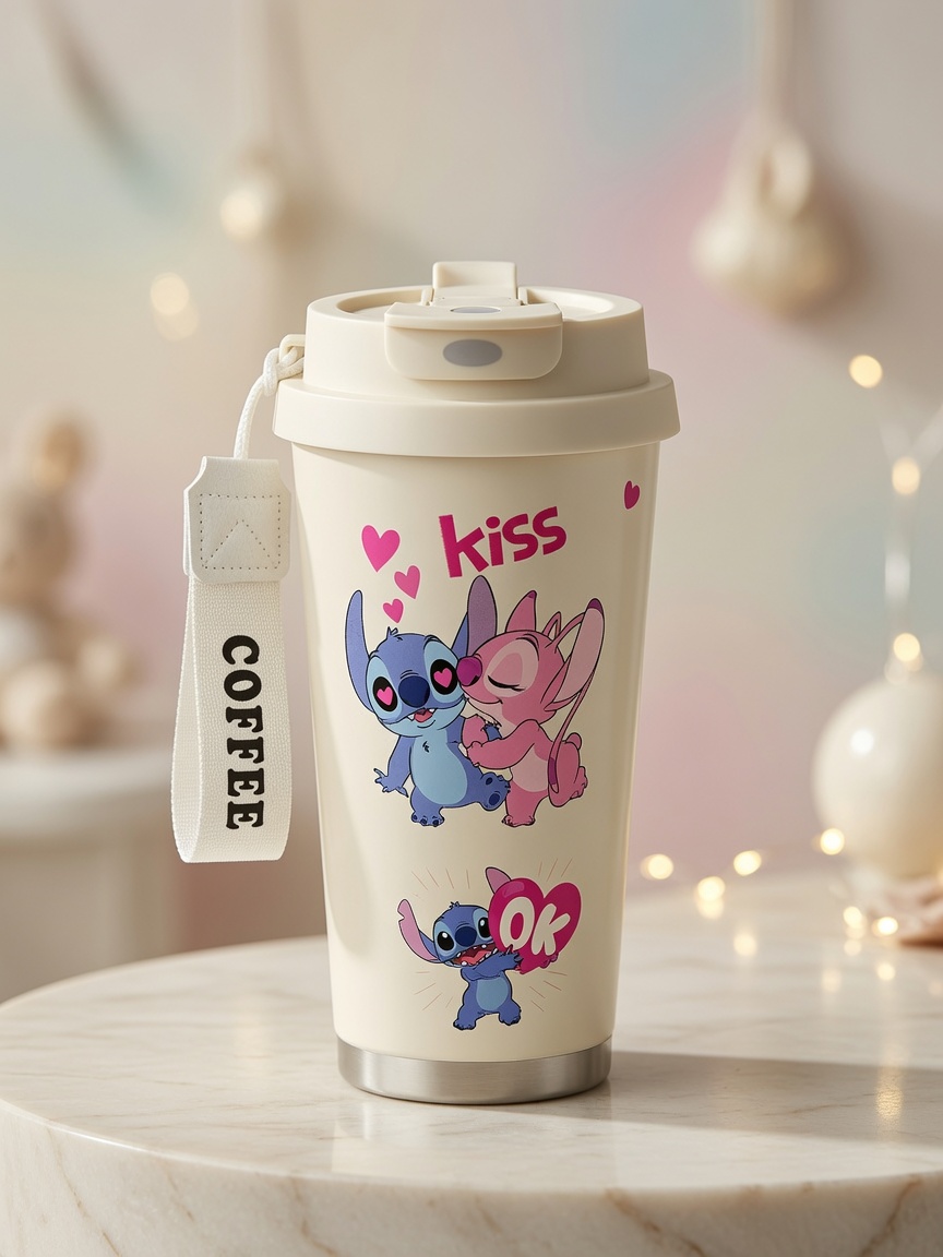 Termo Cafetero de Stitch con Correa Portátil | Acero Inoxidable y Tapa Hermética - Imagen 4