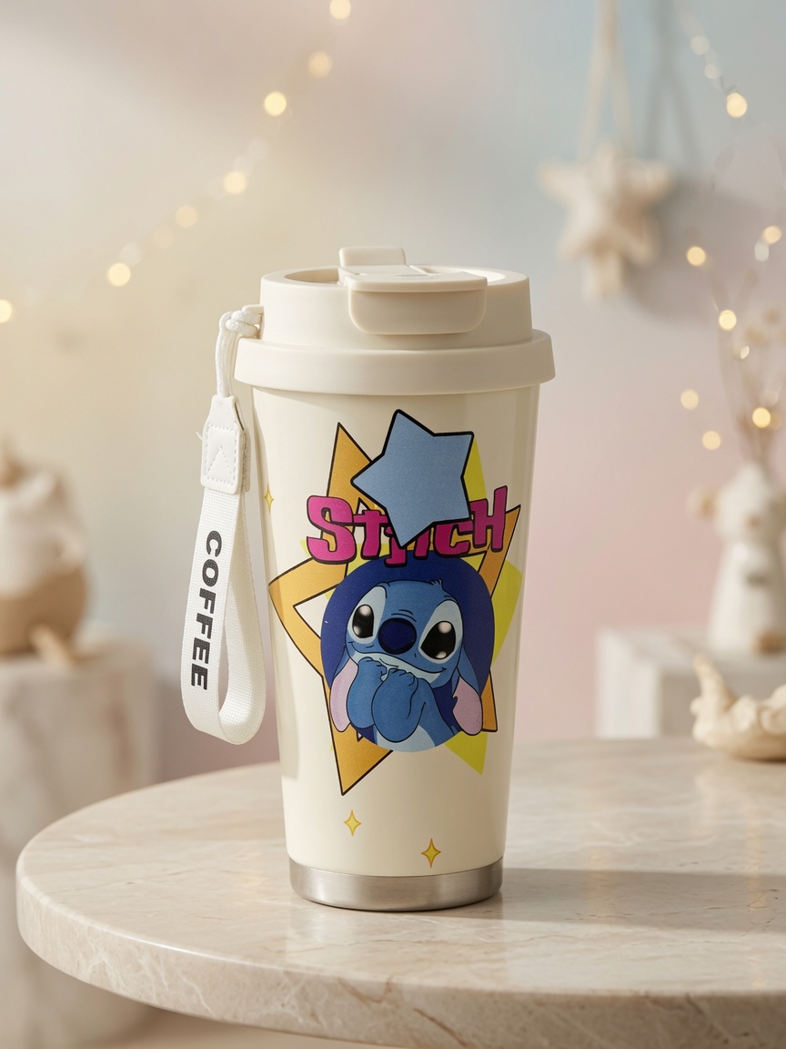 Termo Cafetero de Stitch con Correa Portátil | Acero Inoxidable y Tapa Hermética - Imagen 3