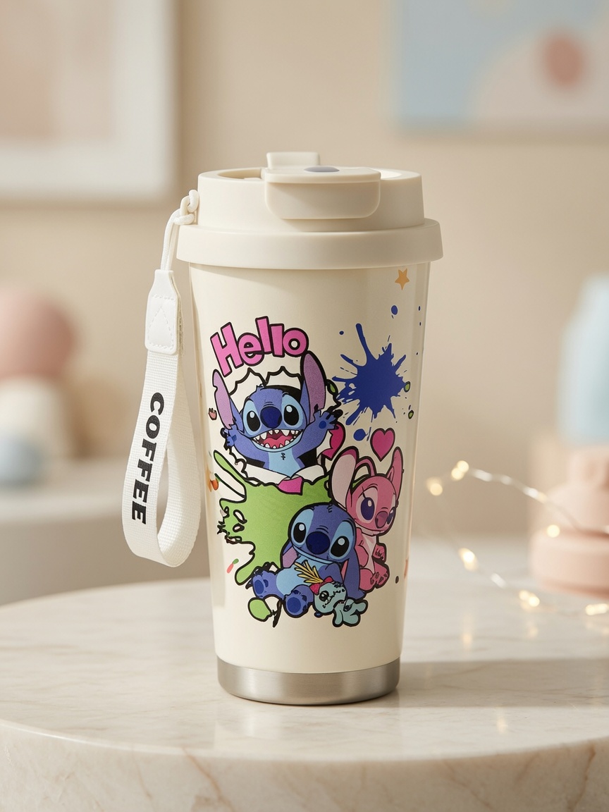 Termo Cafetero de Stitch con Correa Portátil | Acero Inoxidable y Tapa Hermética - Imagen 2
