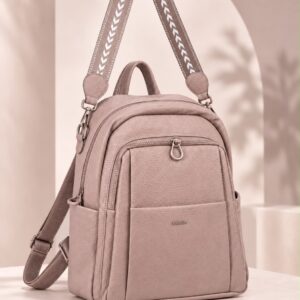 Mochila Eco Cuero con Correa Decorativa y Múltiples Compartimentos