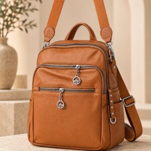 Mochila Eco Cuero Multifunción con Correa Regulable y Múltiples Bolsillos